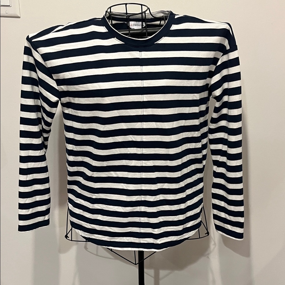 Liz Claiborne Navy and White Striped Top